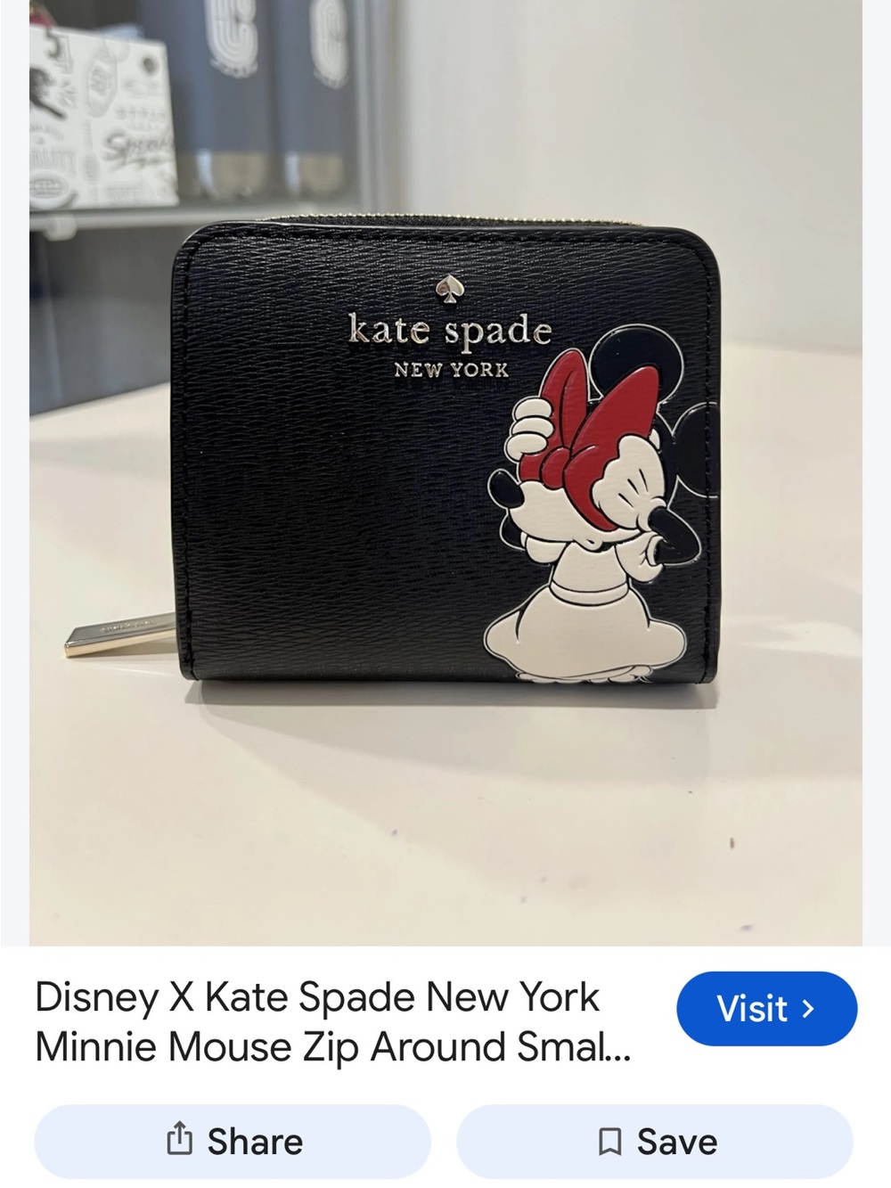kate spade black Minnie Mouse zip-around card holder with red bow